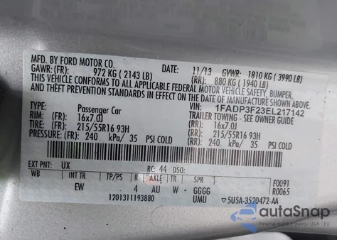 2014 Ford Focus Se из США, поврежденный, VIN 1FADP3F23EL217142